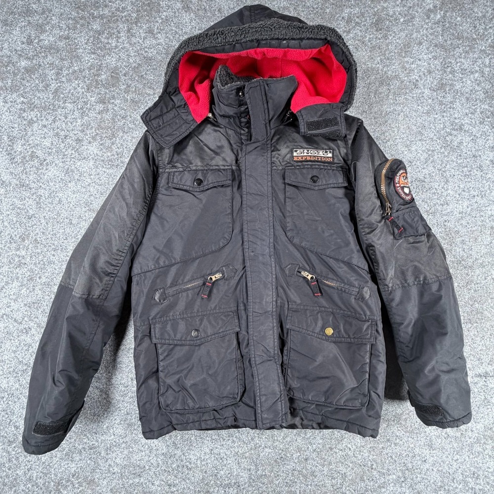 Snozu Expedition Parka Jacket Boys Large Black Fleece Lined Hooded Full Zip